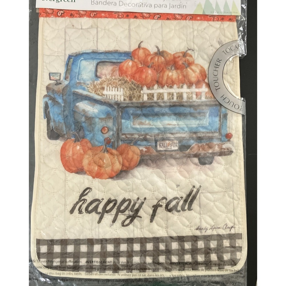 Evergreen Happy Fall‎ Quilted Decorative  Garden Flag Pumpkins Truck 12.5"X18"